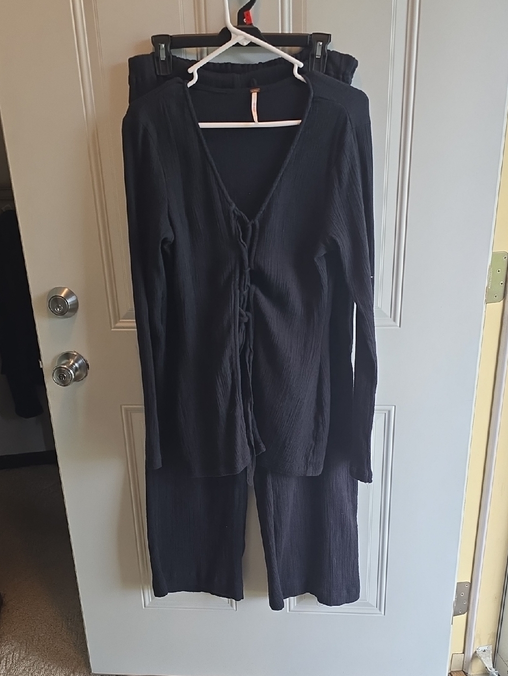 Free People Black Long Sleeve Tie-Front Jumpsuit Pantsuit